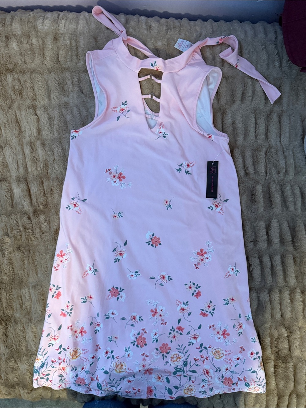 No Boundaries Pink Floral Tie-Shoulder Mini Dress